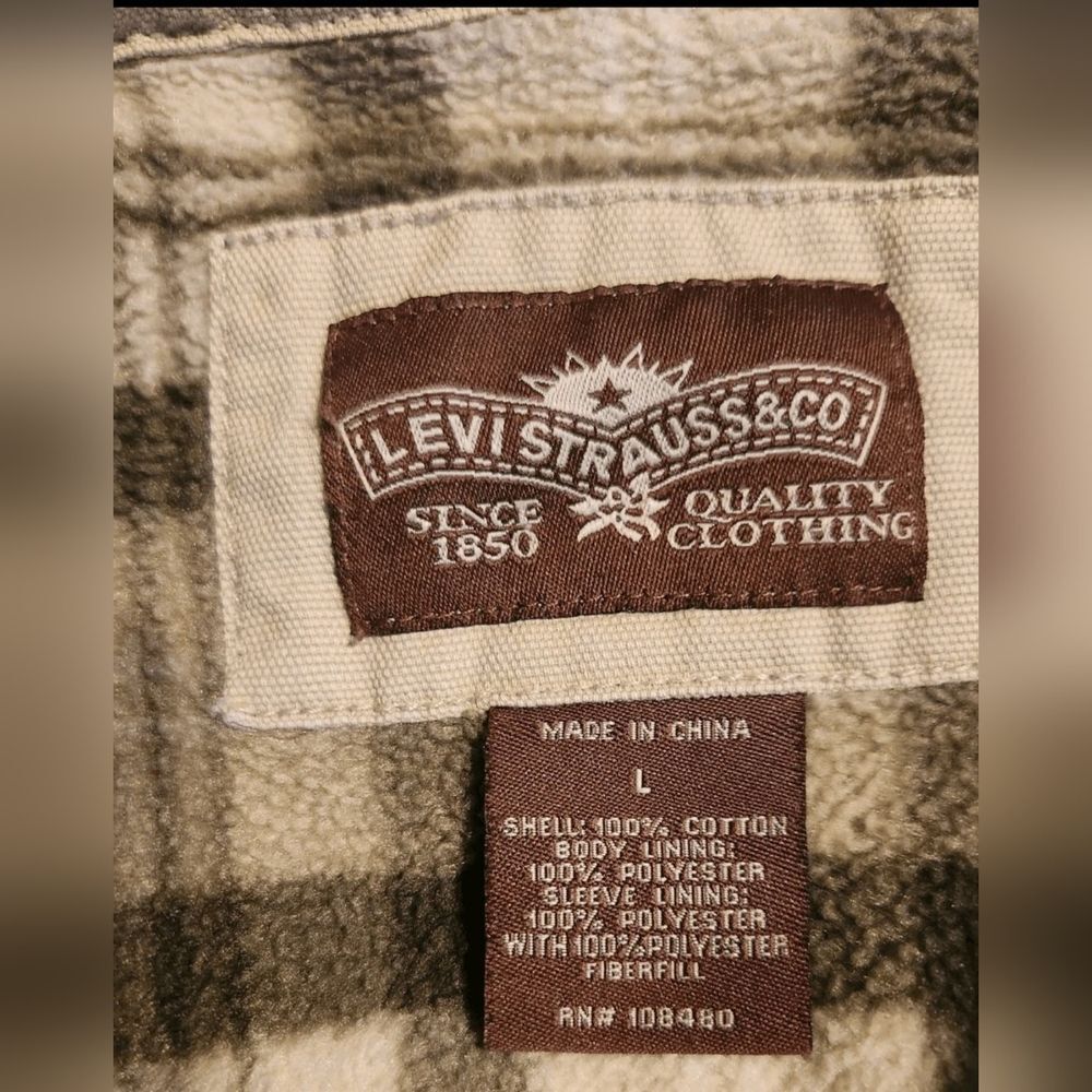O42 Levi Strauss & CO Mens Cream Button-Up Work Barn Jacket Brown & Cream Lining - Picture 9 of 10